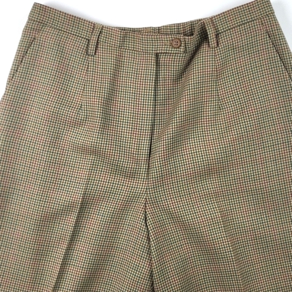 Pendleton 100% Wool Tan Green Maroon Houndstooth Flat Front Trouser Pant… - Picture 1 of 16